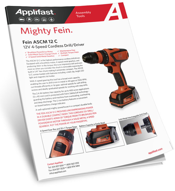 APPLIFAST - MIGHTY FEIN FEIN ASCM 12 C 12V 4-SPEED CORDLESS DRILL/DRIVER